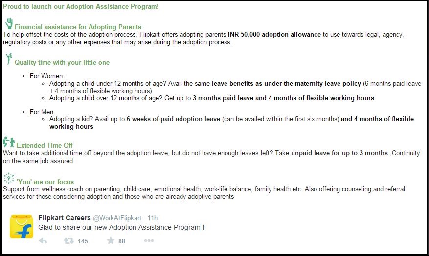 Flipkart Offers Allowance Worth Rs.50,000 To Its Employees Who Adopt Kids