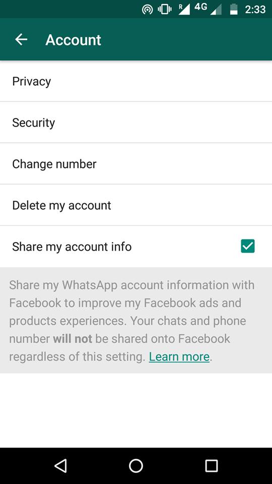 getting message to update whatsapp
