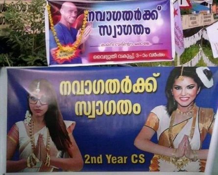 OMG! Johnny Sins, Mia Khalifa And Sunny Leone On A College Banner