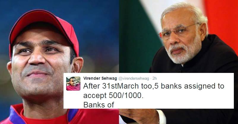 Sehwag Once Again Speaks On Note Ban! He Says These 5 Banks Are Open Even After 31st March 2017!
