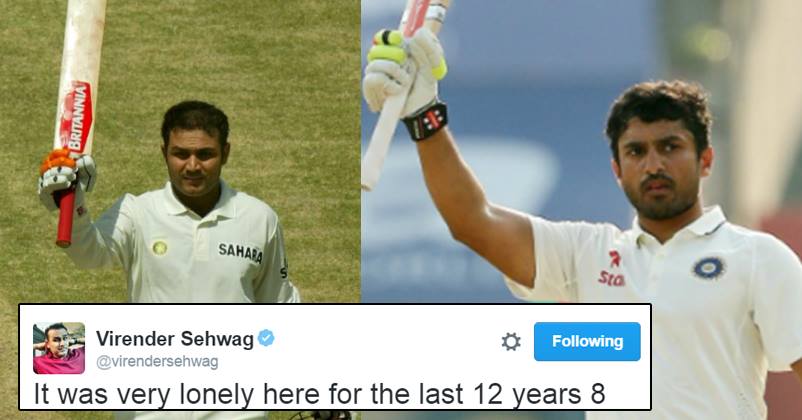 Finally Sehwag Got A Company! Here’s What He Tweeted On Karun Nair’s 303 Against England!