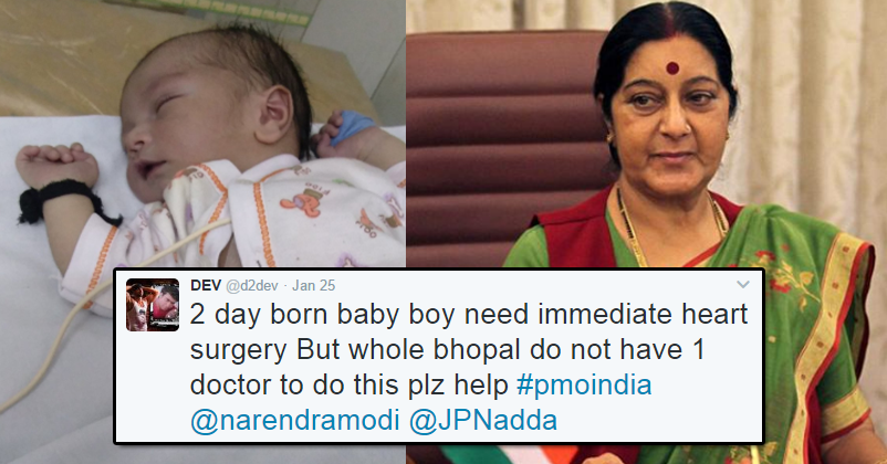 Sushma Swaraj Acts An Angel For This 3-Day Old Baby! Here’s How She Saved His Life!