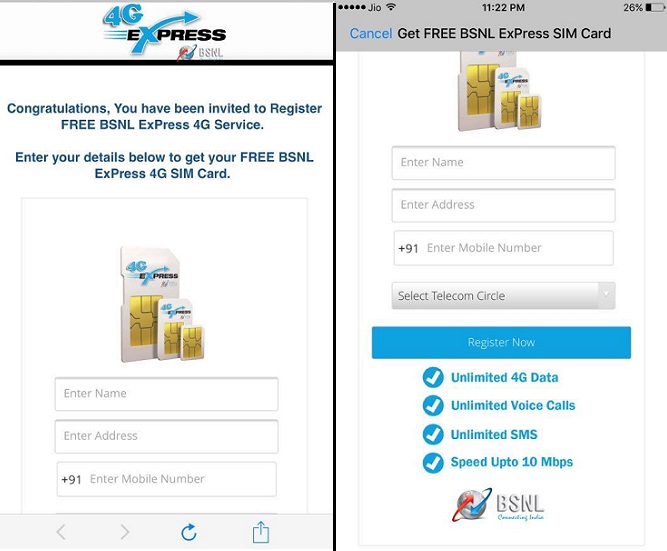 Truth Behind The Fake Website Of BSNL Offering FREE 4G Sim Card