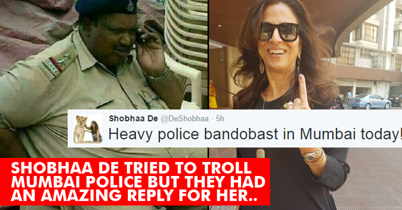 Shobhaa De Made Fun Of A Cop On Twitter! Mumbai Police Gave Her A Reply She Will Never Forget!