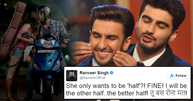 Ranveer Wants To Be Arjun Kapoor's "Half Girlfriend"! This Twitter Chat Is Too Romantic To Miss RVCJ Media