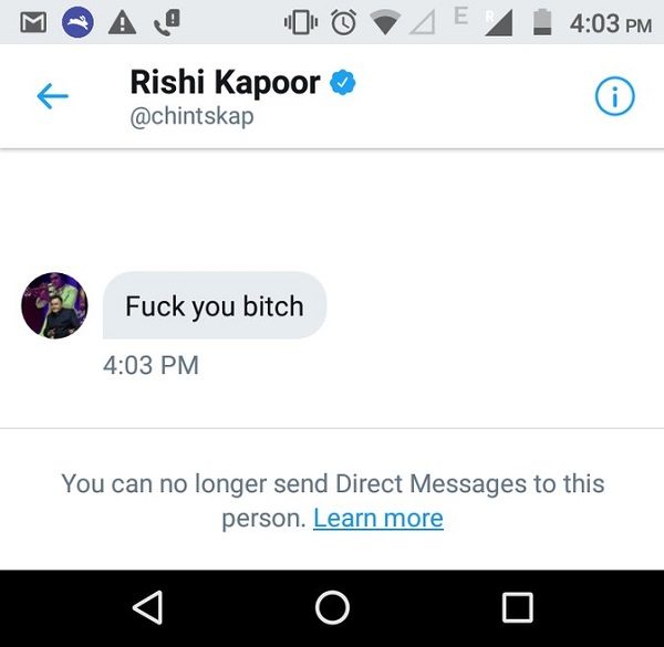Rishi Kapoor Once Again Abused A Woman Badly On Dm! Angry Users Are Reporting Him On Twitter 4 Rishi Kapoor Once Again Abused A Woman Badly On DM! Angry Users Are Reporting Him On Twitter - RVCJ Media