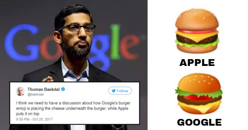 He Tweeted Difference In Burger Emoji Of Apple & Google. Sundar Pichai Gave Him The Best Reply RVCJ Media