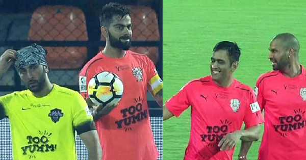Cricketers Vs Bollywood Football Match - MS Dhoni Scores A Free-Kick Goal In Beckham Style - RVCJ Media