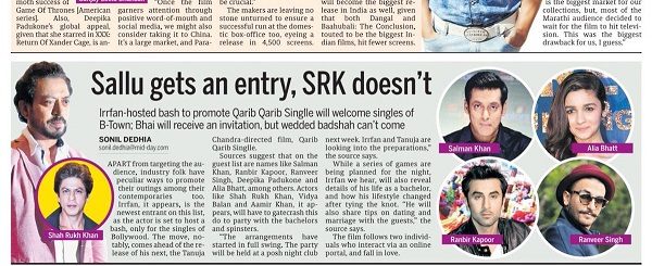Mid-Day Reported Irrfan Invites Salman But Not Srk In His Single’s Party, Got Slammed By Actor 3 Mid-Day Reported Irrfan Invites Salman But Not SRK In His Single’s Party, Got Slammed By Actor - RVCJ Media