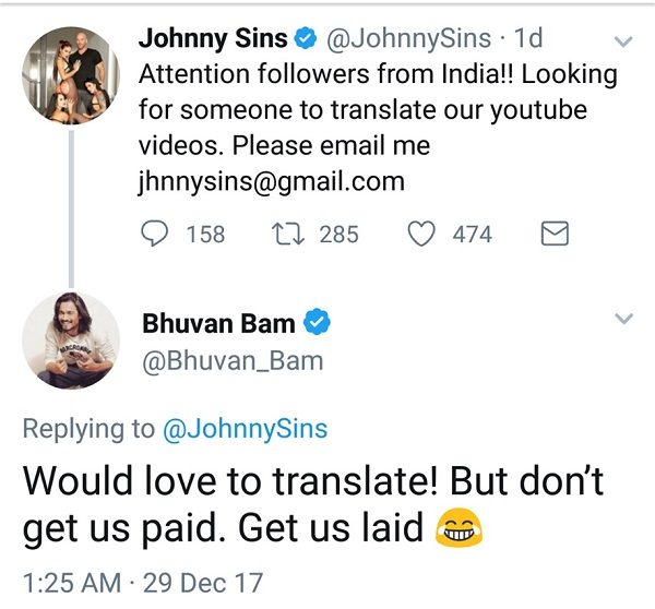 Johnny Sins Asked Indian Fans To Translate His YT Videos. Bhuvan Bam’s Reply Will Leave You In Splits - RVCJ Media