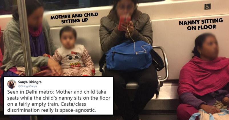 Mother & Child Take Seats While Nanny Is Sitting On Floor Inspite Of Delhi Metro Being Empty RVCJ Media