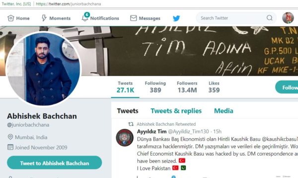 Abhishek Bachchan's Twitter Account Hacked By Pro-Pakistani Hackers Username Also Changed - RVCJ Media