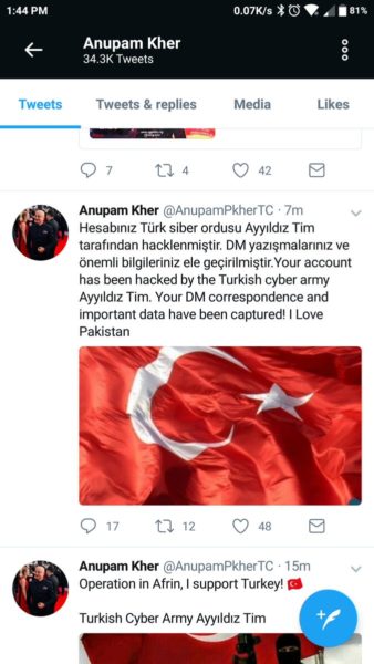 Anupam Kher, Ram Madhav & Swapan Dasgupta's Twitter Accounts Get Hacked By Pro-Pakistani Hackers - RVCJ Media