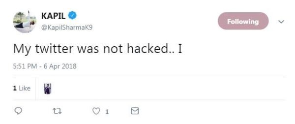 Kapil Takes A U-Turn. After Saying That His Account Was Hacked, He Made Another Tweet - RVCJ Media