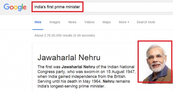 Google Showed Pic Of PM Modi When Search For India First PM. Twitter Went Crazy - RVCJ Media