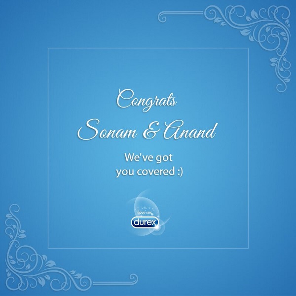 Durex Wished Sonam And Anand In A Unique Style. Twitter Is Enjoying Their Tweet RVCJ Media