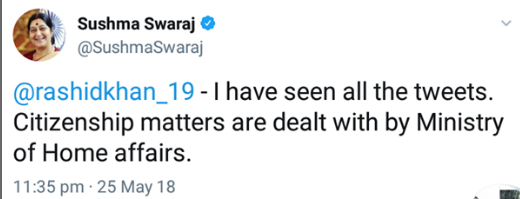 Indians Asked Sushma Swaraj To Give Citizenship To Rashid Khan. She Bowled Them With Her Reply - RVCJ Media