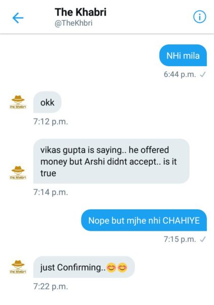 BB Fan Page Said Vikas Didn’t Give Prize Money To Arshi & Jyoti, Got It Back From Vikas RVCJ Media