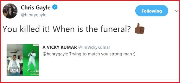 Fan Tried To Copy Chris Gayle’s Dance &Amp; Asked Him To Review It; Gayle Trolled Him Like Never Before 3 Fan Tried To Copy Chris Gayle’s Dance & Asked Him To Review It; Gayle Trolled Him Like Never Before - RVCJ Media