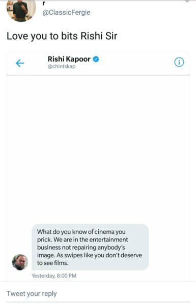 Rishi Kapoor Did It Again, Sent An Insulting DM To Twitter User Who Criticised Sanju’s Trailer - RVCJ Media