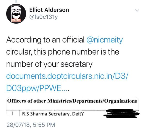 TRAI Chief Claimed No One Can Harm Him With Aadhaar No. & Shared It; Twitter Traced His Details - RVCJ Media
