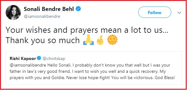 Bollywood Celebs Wished Sonali Health, Luck & Courage To Fight Cancer. She Even Replied To All RVCJ Media
