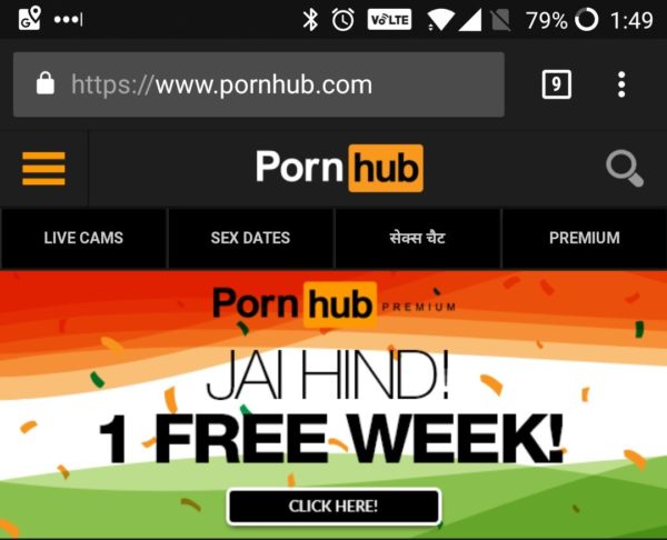 Pornhub Wishes Indians On The Independence Day With A Unique Gift- Free Premium Services For 1 Week - RVCJ Media