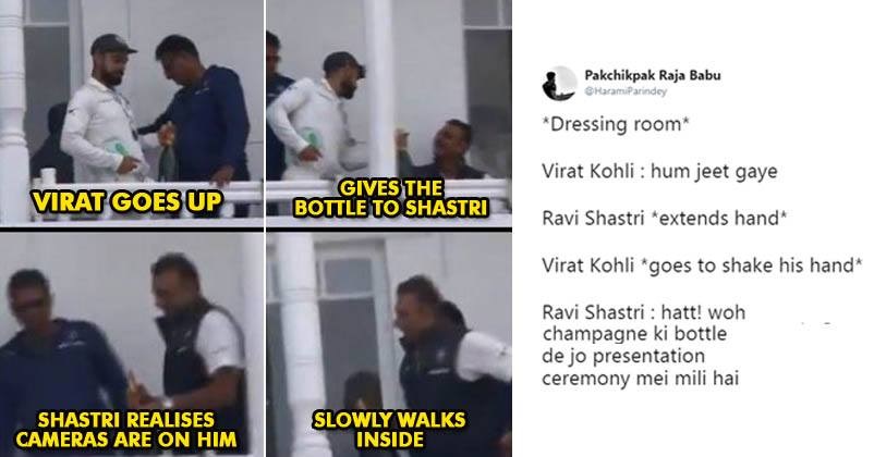 Ravi Shastri Got Hilariously Trolled On Twitter After Kohli Handed Him The MoM Champagne Bottle RVCJ Media