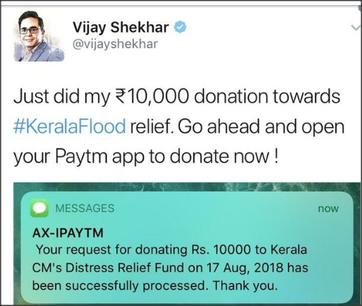 Paytm CEO Paid 10k For Kerala Floods & Posted It On Twitter. Trollers Started Slamming Him - RVCJ Media