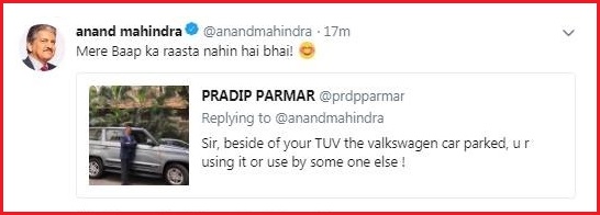 Guy Enquired About Parked Car To Anand Mahindra. His Desi Hindi Reply Is Hilarious - RVCJ Media