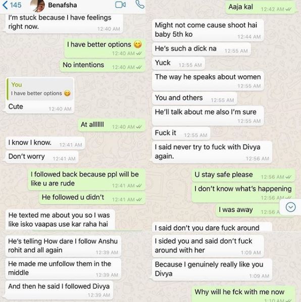 Priyank's Ex-Girlfriend Divya Leaks WhatsApp Chat Of Benafasha Soonawalla About Priyank - RVCJ Media