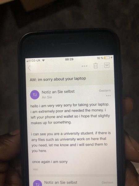 Thief Steals A Student's Laptop And Writes An Emotional Letter. Twitterati Is Having A Great Time - RVCJ Media