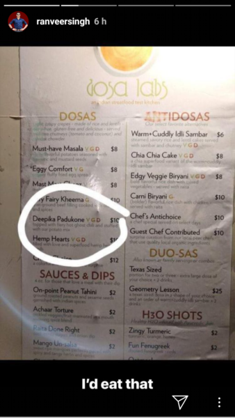 There Is A Dosa Named After Deepika Padukone, And Ranveer Singh Wants To Taste It - RVCJ Media