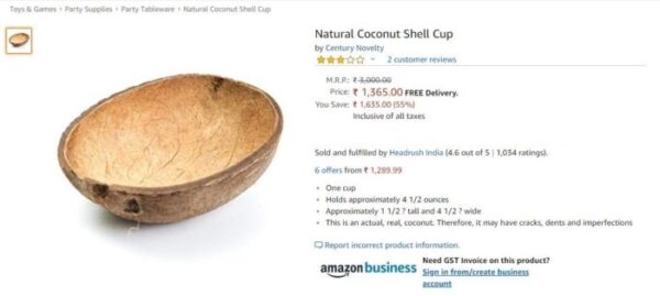 Amazon Sells Coconut Shell At Rs 1300 With 55% Discount (Original Price Rs 3K). Twitter Is Laughing RVCJ Media