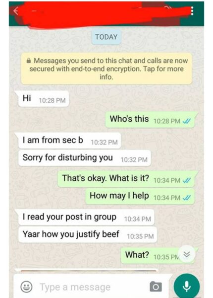 DU Student Tells Girl, 'If You Eat Beef, You Can Also Have S*x With Your Brother'. Read The Chat. - RVCJ Media