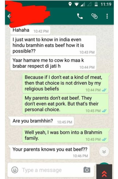 DU Student Tells Girl, 'If You Eat Beef, You Can Also Have S*x With Your Brother'. Read The Chat. - RVCJ Media