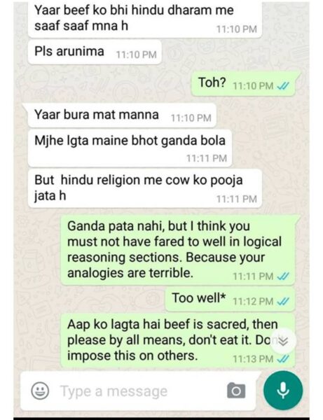 DU Student Tells Girl, 'If You Eat Beef, You Can Also Have S*x With Your Brother'. Read The Chat. - RVCJ Media