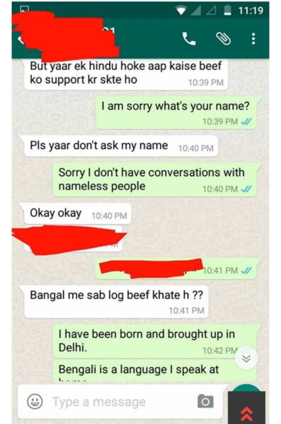 DU Student Tells Girl, 'If You Eat Beef, You Can Also Have S*x With Your Brother'. Read The Chat. - RVCJ Media