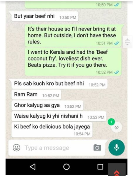 DU Student Tells Girl, 'If You Eat Beef, You Can Also Have S*x With Your Brother'. Read The Chat. RVCJ Media