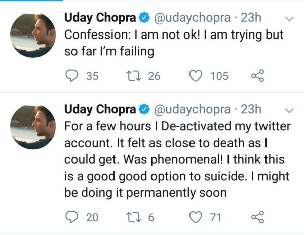 Uday Chopra Finally Breaks His Silence On Depressive Tweets, Here Is What He Has To Say. - RVCJ Media