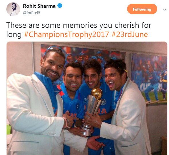 Rohit Sharma Trolled For Sharing 2013 Champions Trophy Photo And Using Hashtag 2017 RVCJ Media