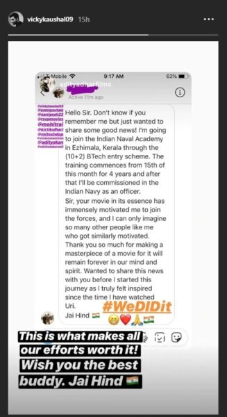 Vicky Kaushal’s “Uri” Inspired Guy So Much That He Joined Indian Navy. This Is How Vicky Reacted - RVCJ Media