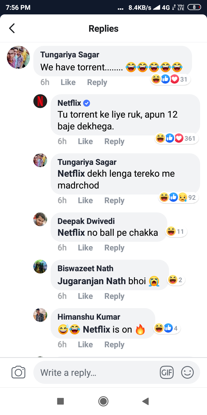 Netflix's Hillarious Response To Someone Who Says He Would Use Torrent Instead.