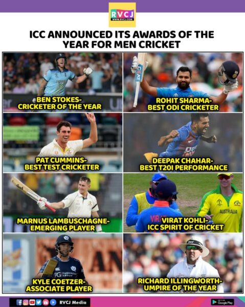ICC Awards- Virat Kohli Leads Both ODI & Test Teams Of The Year, Rohit Sharma Is Best ODI Cricketer RVCJ Media