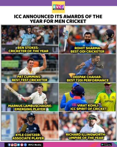 ICC Awards- Virat Kohli Leads Both ODI & Test Teams Of The Year, Rohit Sharma Is Best ODI Cricketer - RVCJ Media