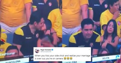 Couple Caught Kissing On Camera, Man’s Awkward Look Invites Hilarious Reaction On Twitter RVCJ Media
