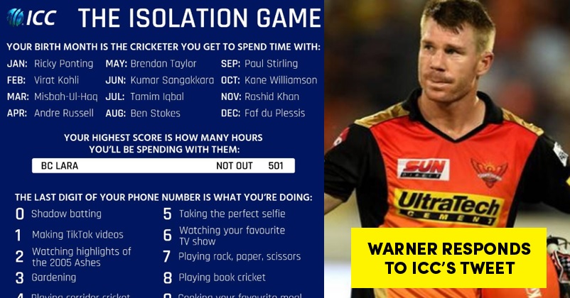 ICC Shares An Interesting Isolation Game Amid COVID-19 Outbreak, David Warner’s Response Is Funny RVCJ Media