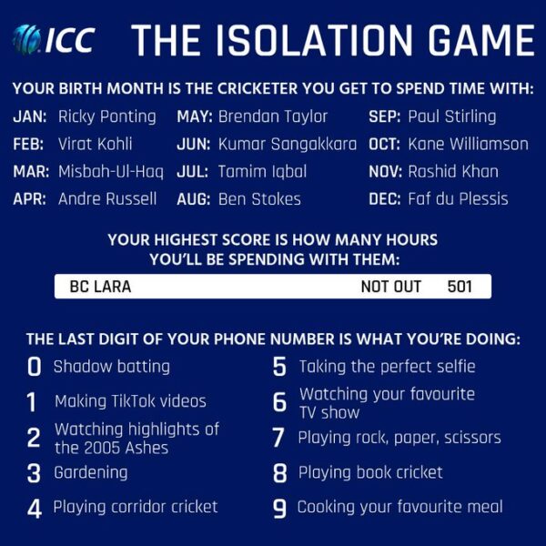 ICC Shares An Interesting Isolation Game Amid COVID-19 Outbreak, David Warner’s Response Is Funny - RVCJ Media