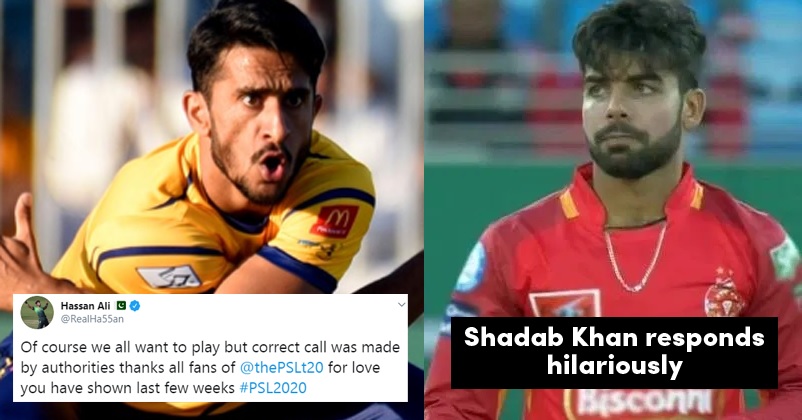 Shadab Khan Trolls Hassan Ali For Tweeting About Postponement Of PSL 2020 In Perfect English - RVCJ Media Shadab Khan Trolls Hassan Ali For Tweeting About Postponement Of PSL 2020 In Perfect English - RVCJ Media