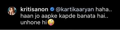 Kartik Aaryan Trolls Kriti Sanon On Her Pic & Asks, “Aapki Kameez Majnu Bhai Ne Paint Ki Hai” - RVCJ Media